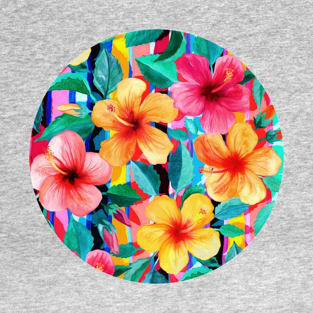 OTT Maximalist Hawaiian Hibiscus Floral with Stripes by micklyn